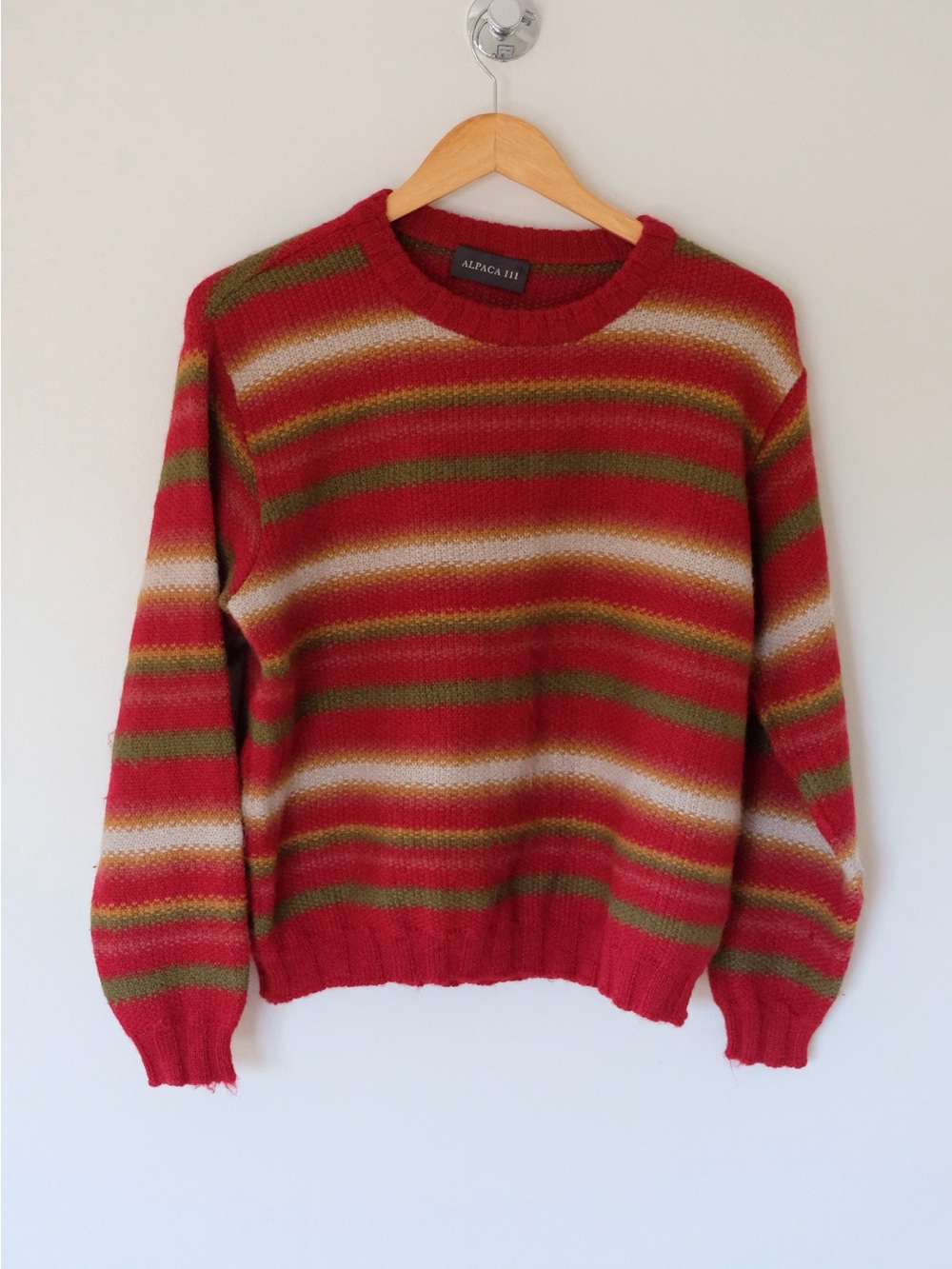 Granola Outdoorsy Red Striped Crewneck 100% alpaca oversized Sweater size Small